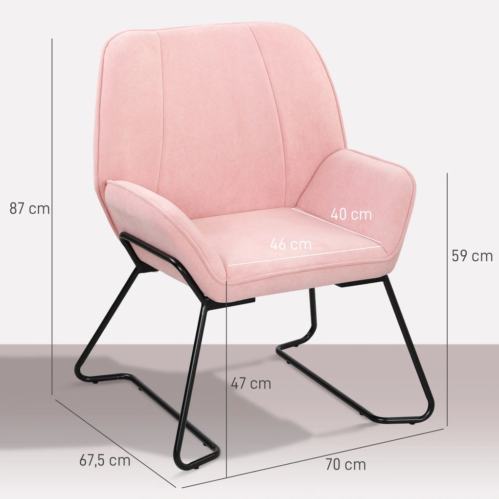 HOMCOM Fotoliu de Lounge cu Scaun Larg și Capitonat Tapitat în Catifea Picioruse de Metal Fotoliu pentru Living Roz | Aosom Romania