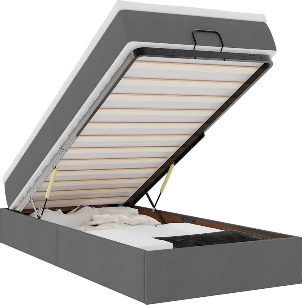 vidaXL Cadru de pat otoman cu saltele Gri închis 90x190cm țesătură