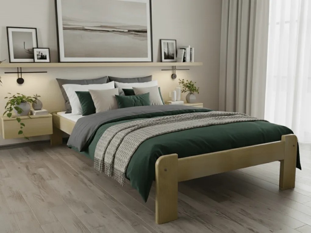 Pat de o persoana ADA 80x200 cm, pin Saltele: Cu saltele Deluxe 10 cm, Somiera pat: Cu lamele drepte