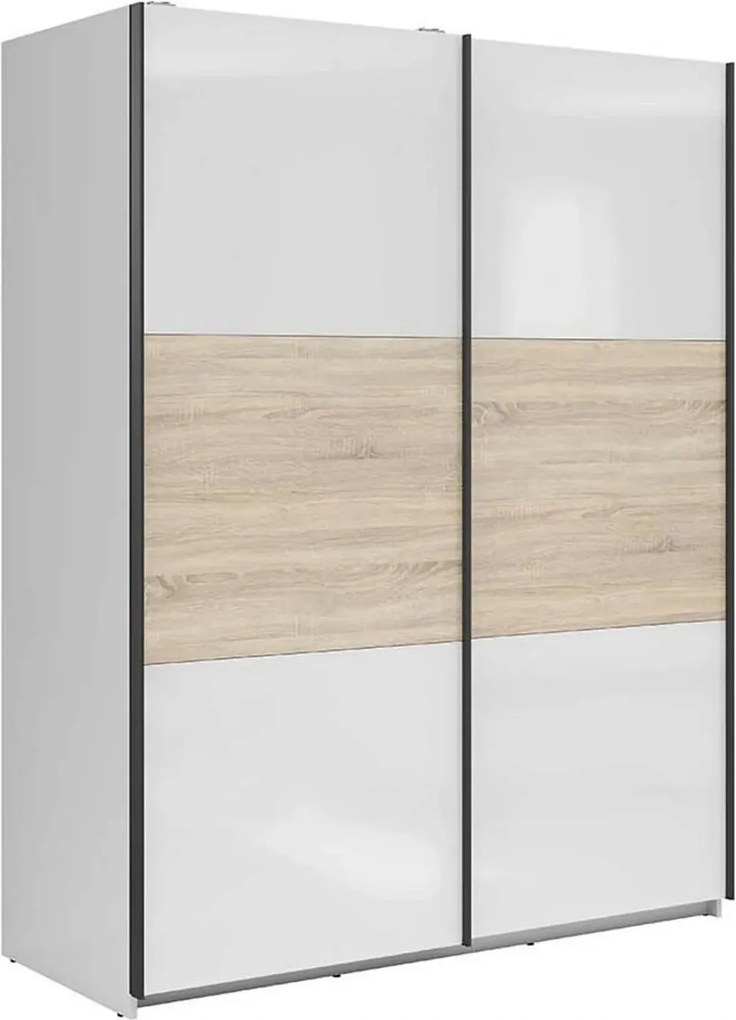 Dulap TETRIX, alb lucios/stejar sonoma, PAL, cu 2 usi, 154x60x196 cm