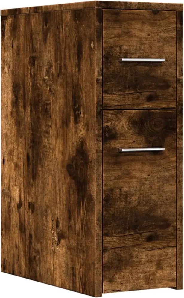 vidaXL Dulap de baie îngust cu roți, stejar fumuriu, lemn prelucrat