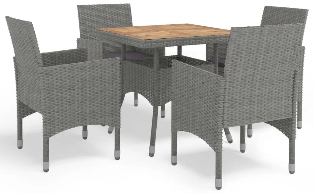 vidaXL Set mobilier de grădină, 5 piese, gri, poliratan și lemn acacia