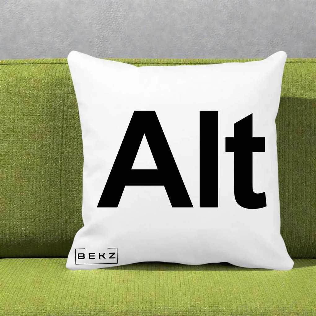 Perna Personalizata Tasta Alt Tipografie Bold, 40x40 cm, Alba Mata, Husa Detasabila, Perna Inclusa, BEKZ®