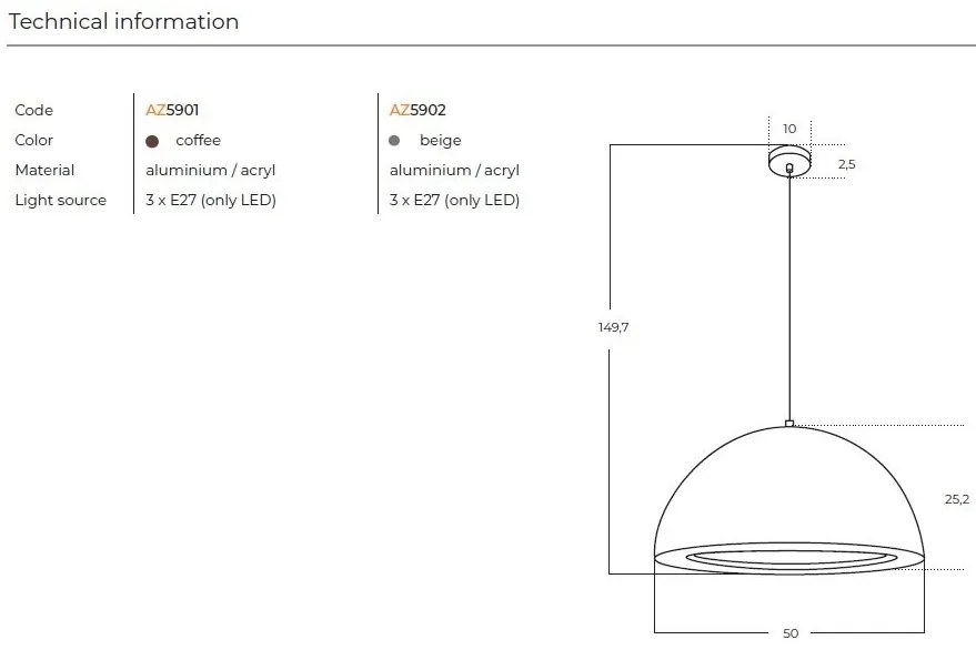 Lustra suspendata design modern RENE D-50cm coffee