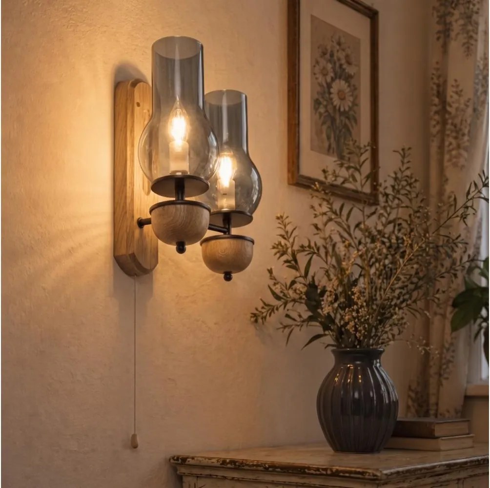 BRILAGI - Aplică de perete LED COTTAGE 2xE14/40W/230V stejar/gri fumuriu