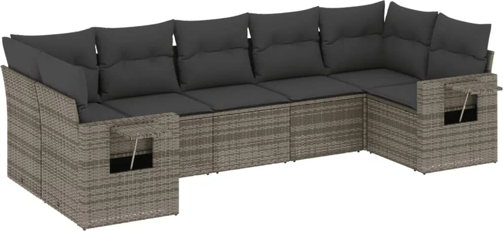 vidaXL Set canapele de grădină, 7 piese, cu perne, gri, poliratan