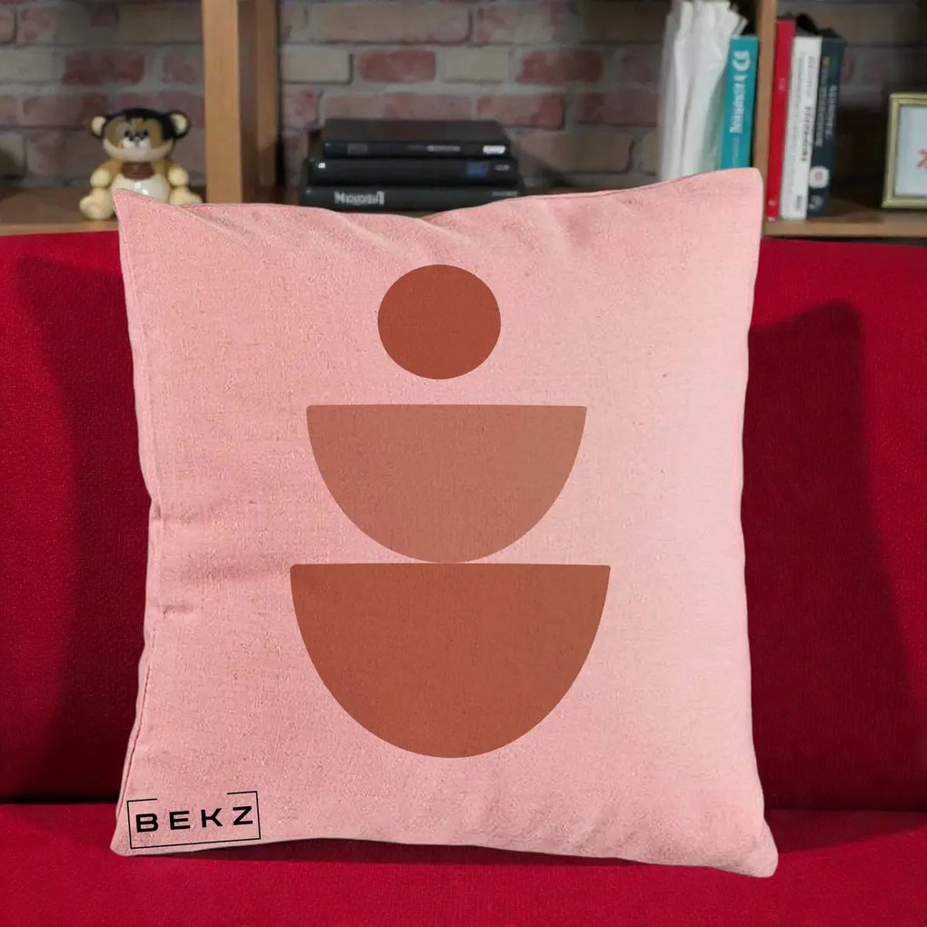 Perna Decorativa Geometric Boho Semicerc Stivuit, 40x40 cm, Roz, Husa Detasabila, Perna Inclusa, BEKZ®