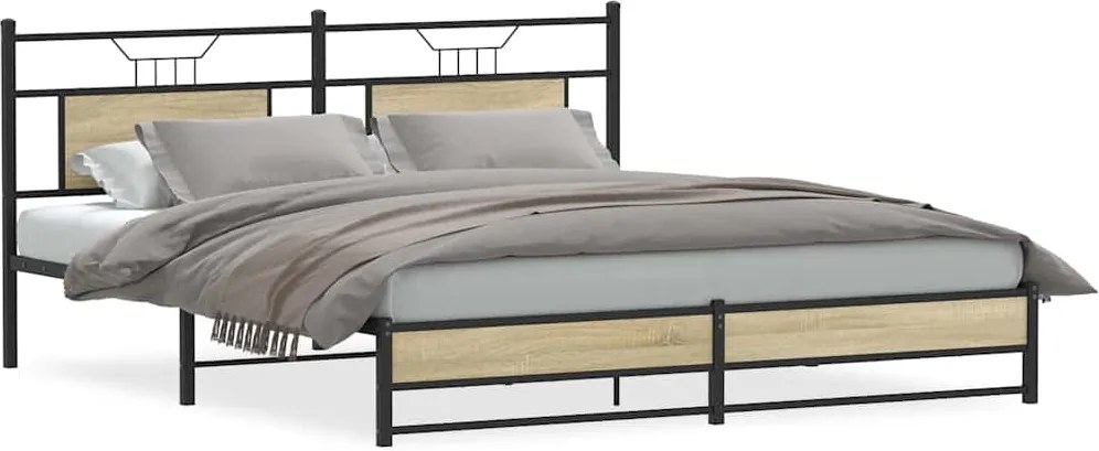 vidaXL Cadru de pat metalic fără saltea, stejar sonoma, 180x200 cm