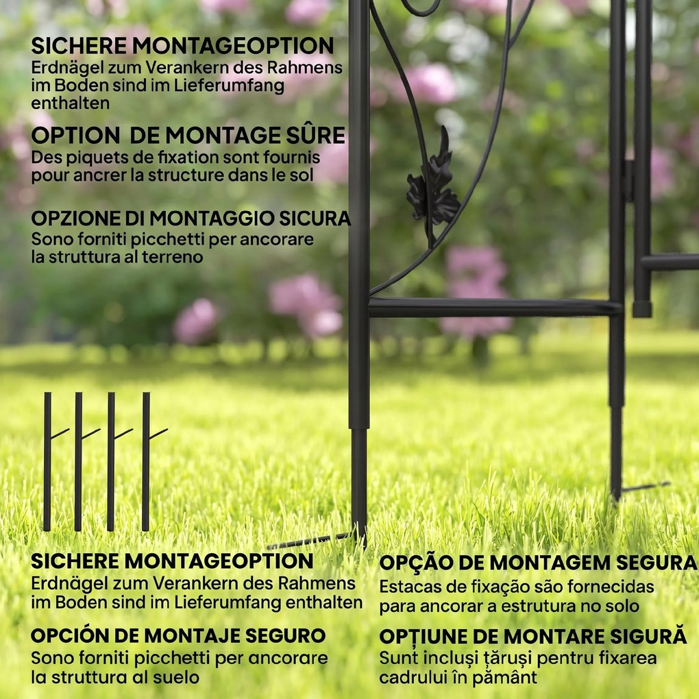 Outsunny Arc de Grădină cu Poartă și Grilaj pentru Plante Cățărătoare, 2,2x1 m, Negru | Aosom Romania
