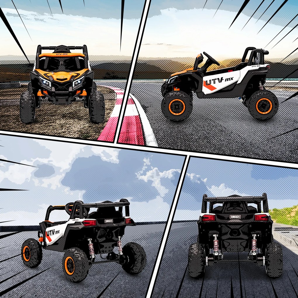 AIYAPLAY Mașină electrică 12V pentru copii, funcție telecomandă, centură, claxon, lumini LED, port USB, pentru 3-5 ani, Portocaliu | Aosom Romania