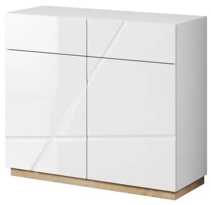 Comoda Fuji Cu 2 Usi Si 2 Sertare, Alb Si Natur, 100 Cm