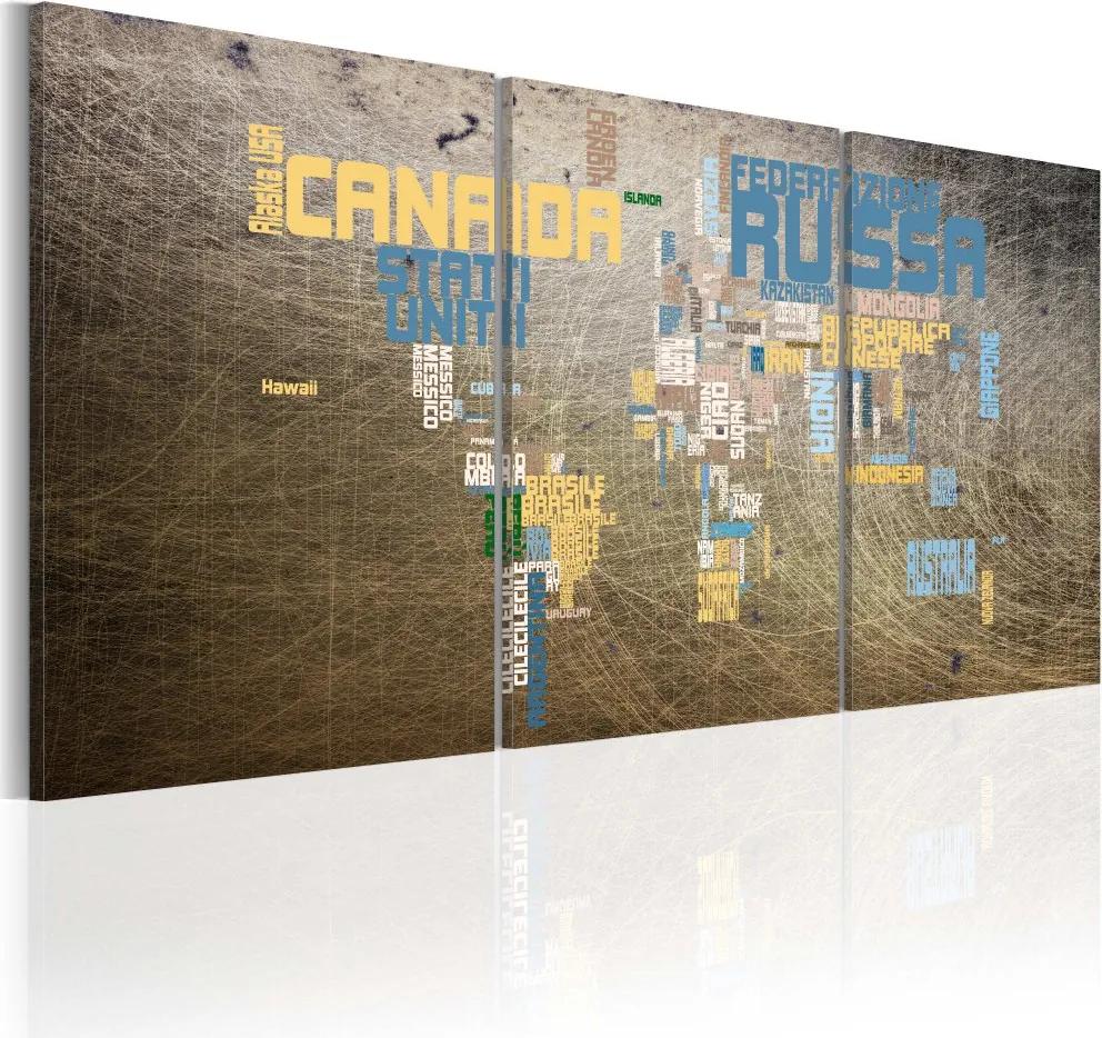 Tablou Bimago - Map of the World - industrial style 120x60 cm