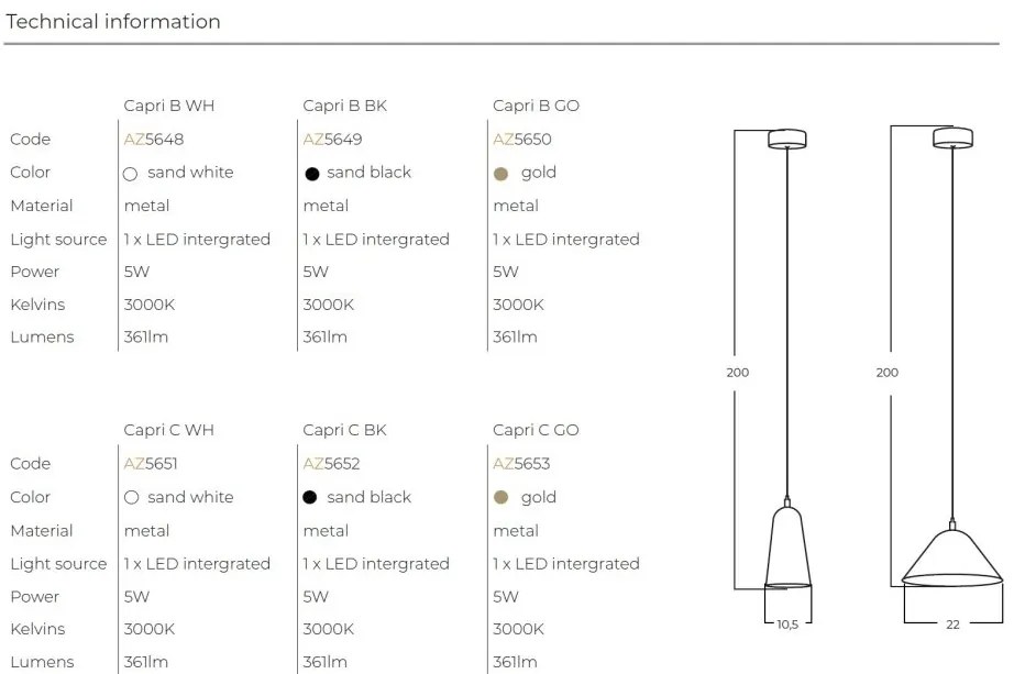 Pendul LED din metal design decorativ CAPRI C alb