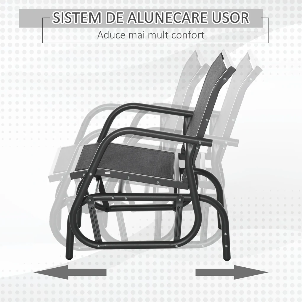 Scaun Balansoar 2 în 1 Outsunny din Metal, Design Modern, 75x66x85 cm, Negru | Aosom Romania