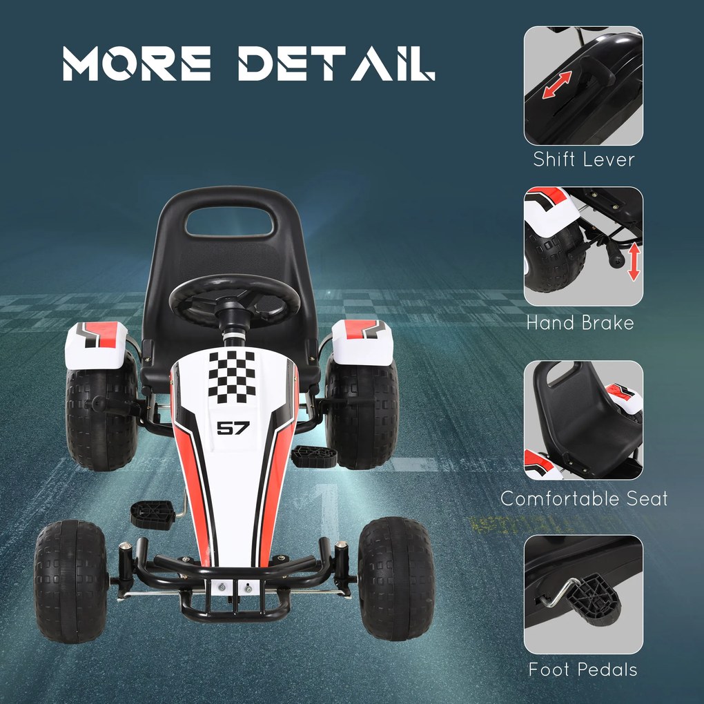 Gokart HOMCOM pentru 3-6 ani, scaun reglabil, roti din plastic, alb | Aosom Romania