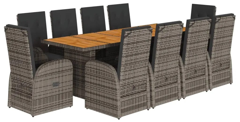 3277598 vidaXL Set mobilier de grădină cu perne, 11 piese, gri, poliratan