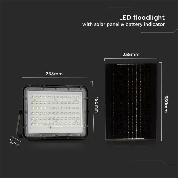 Proiector LED solar de exterior LED/15W/3,2V IP65 4000K negru + telecomandă