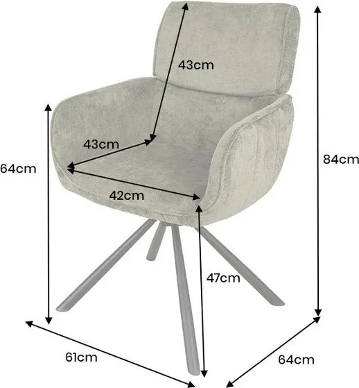 Set de 2 scaune pivotante, Metal Negru, Chenille Verde, UNIQUE A-46320 VC