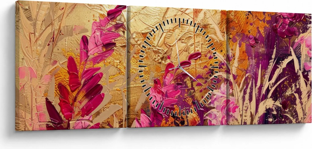 Tablou - Pictură abstractă de flori II. (cu ceas) (90x30 cm)