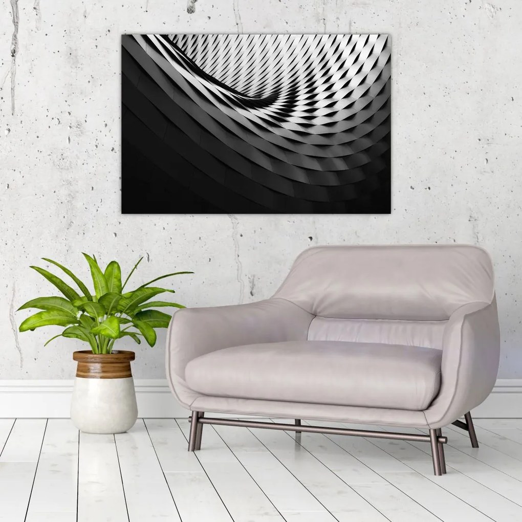 Tablou abstract - spirală alb neagră (90x60 cm)