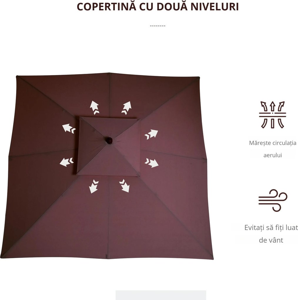 Umbrela de Gradina 3x3 Metri Outsunny, 8 Lamele Acoperire cu 2 Niveluri | Aosom Romania