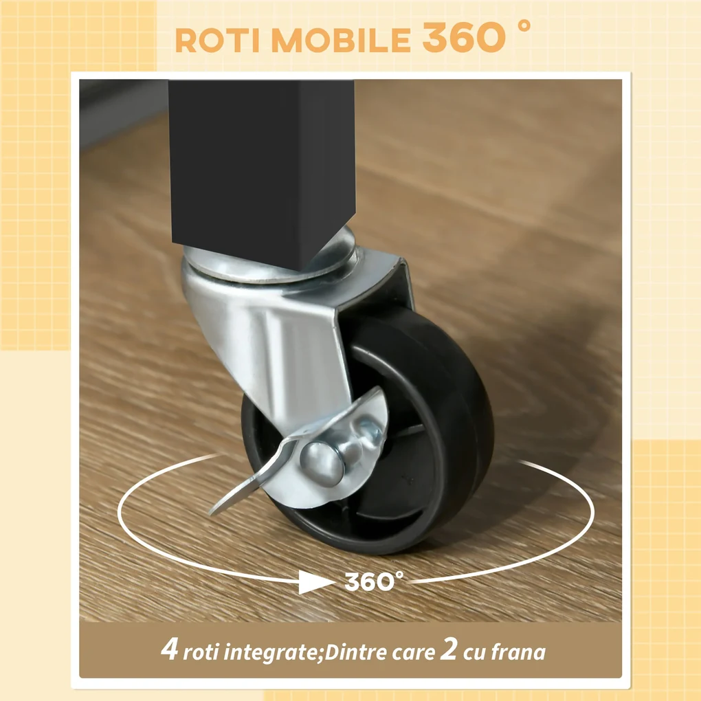 HOMCOM Cărucior de Bucătărie cu Sertare, Roți și Dulap cu 2 Uși 89x40x84 cm Negru | Aosom Romania