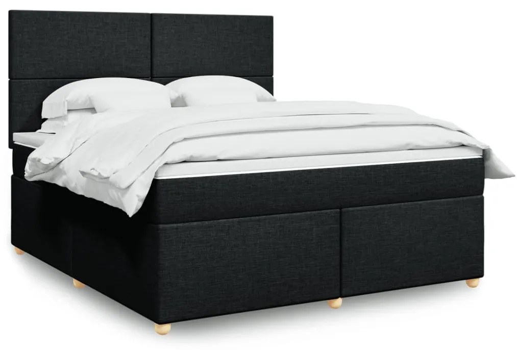 vidaXL Pat box spring cu saltea, negru, 180x200 cm, catifea