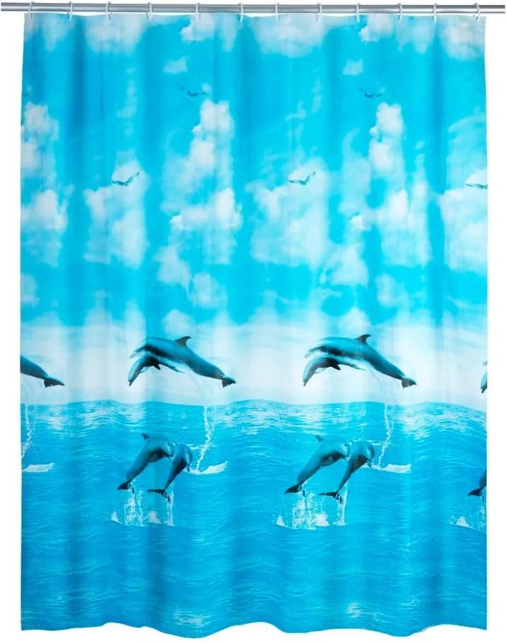 Perdea duș Wenko Dolphin, 180 x 200 cm, albastru