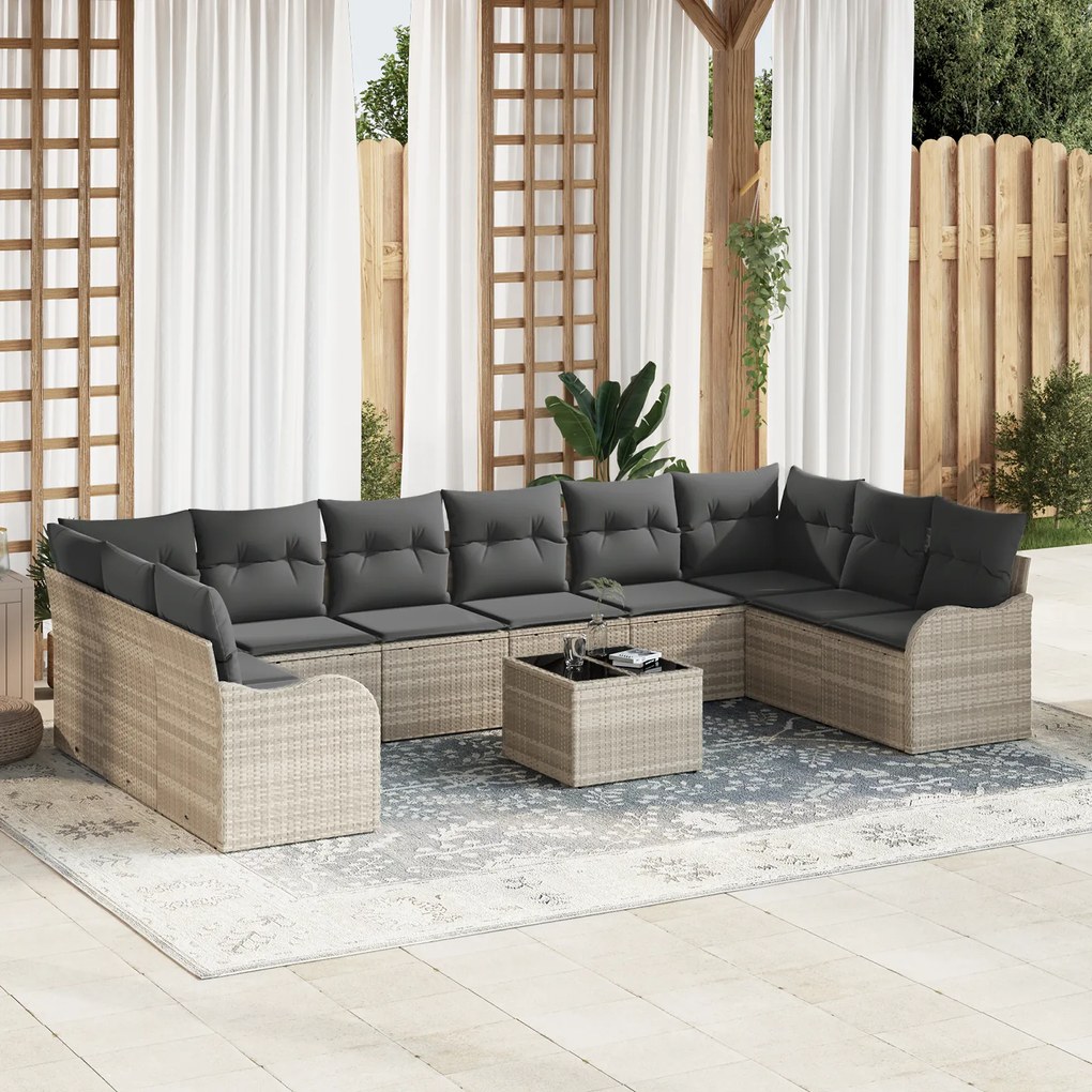 vidaXL Set de canapele pentru grădină 11 pcs Gri deschis Rattan poli