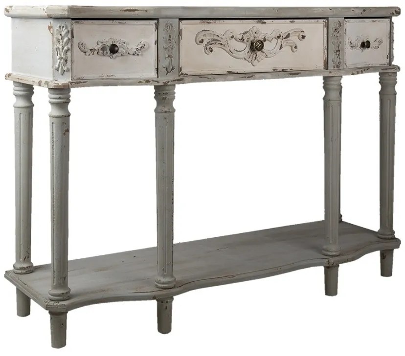 Consola gri, din lemn, 3 sertare, aspect vintage, Lysanne
