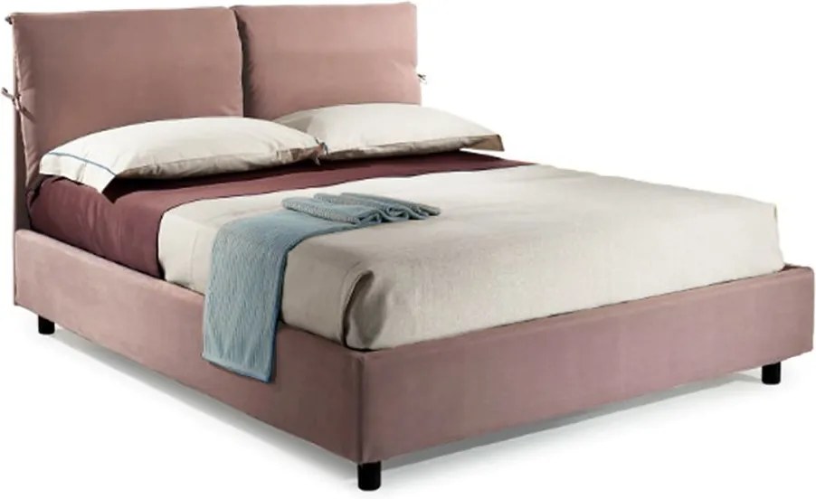 Pat Dormitor Matrimonial Bed&Sofa Fiocco iSomn 160x200 cm, fara lada de depozitare, stofa, roz inchis