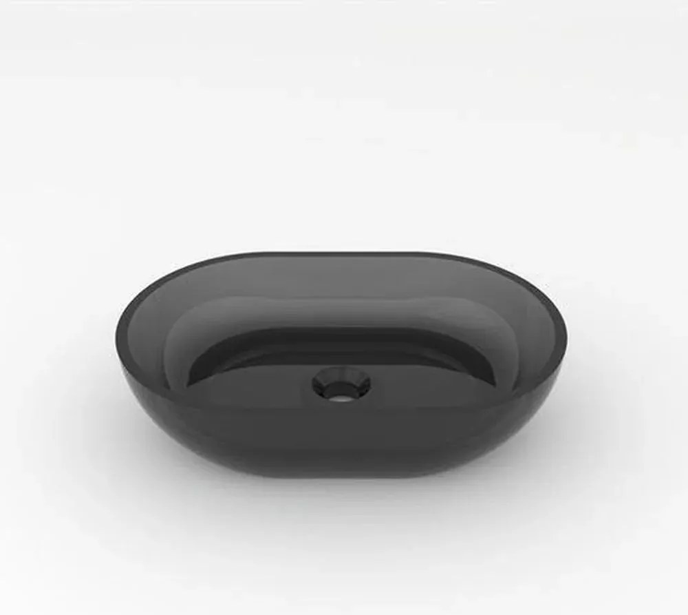 Lavoar pe blat Rune Mond oval 58 cm rasina transparenta  - fumuriu