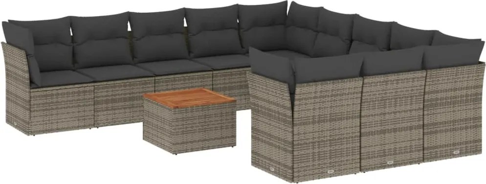 vidaXL Set canapea de grădină cu perne, 12 piese, gri, poliratan