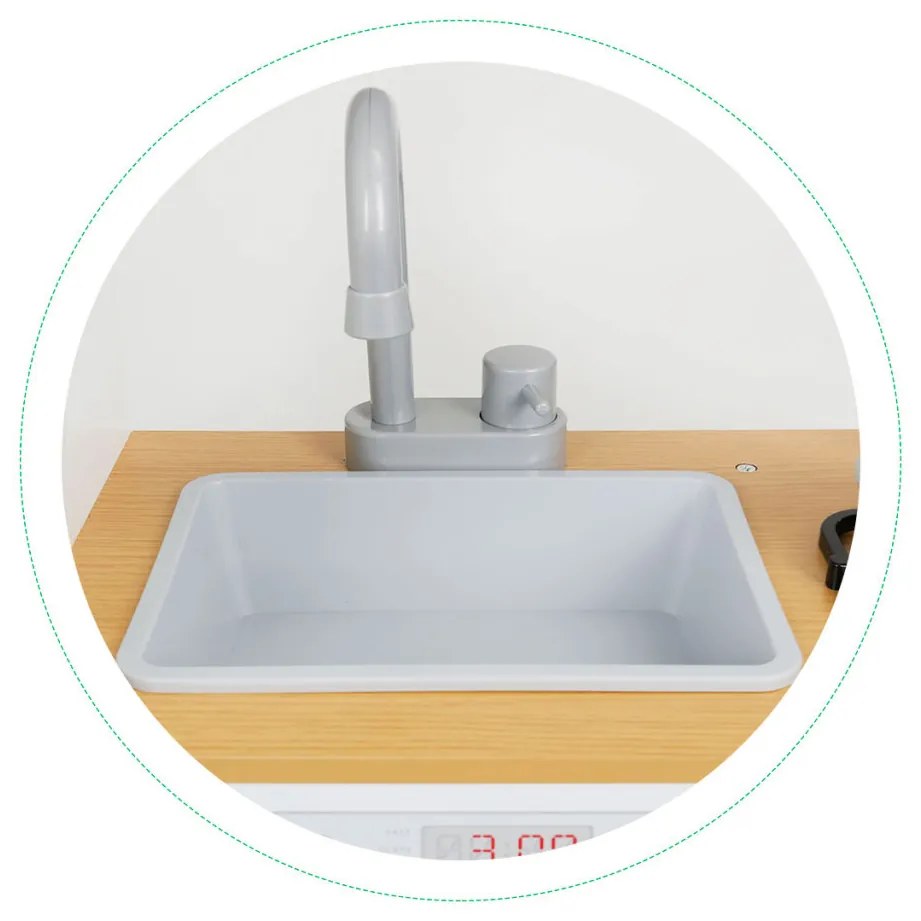 Bucătărie din lemn pentru copii cu lumini și oale