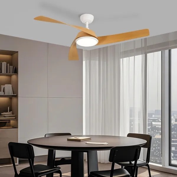 ZEVENTI - Ventilator de tavan LED AERYS, 24W, 230V, Wi‑Fi Tuya, alb/stejar + telecomandă