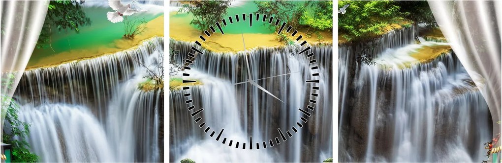 Tablou - Privire la cascade magice (cu ceas) (90x30 cm)
