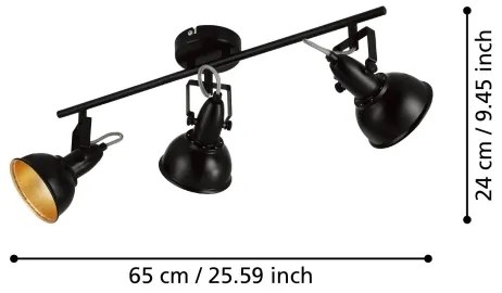 Plafonieră cu spoturi Eglo THORNTON 75513 - 3xE14/28W/230V, negru/auriu