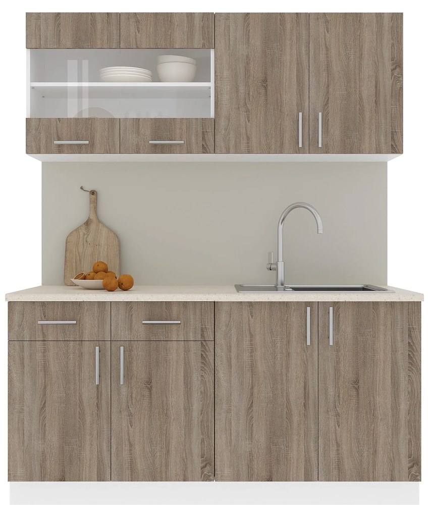 Set Bucatarie Karo V8, Stejar Sonoma Inchis/Alb, Blat Thermo 28 mm, L 160 cm