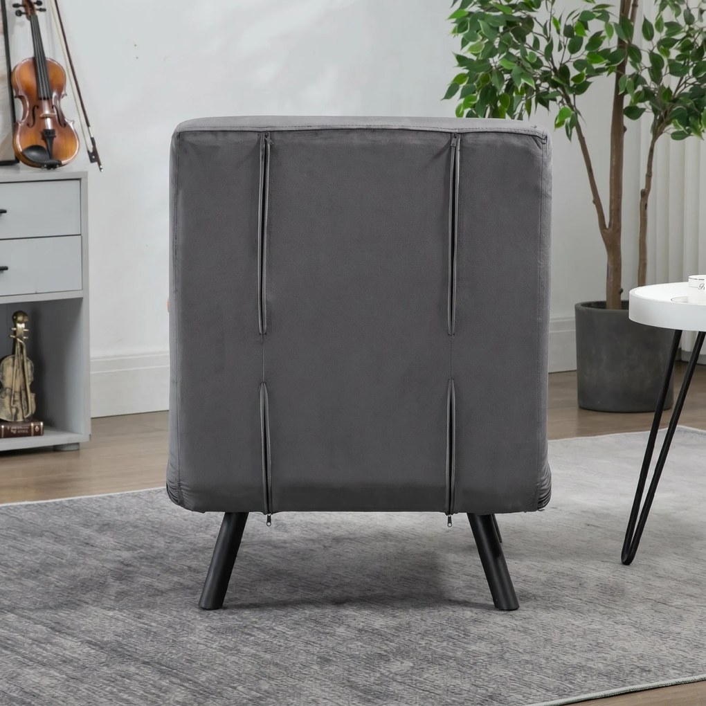 HOMCOM Canapea Extensibilă cu Spătar Reglabil pe 5 Nivele, Canapea Pat Individuală Pliabilă cu Perne, 63x73x81 cm, Gri | Aosom Romania