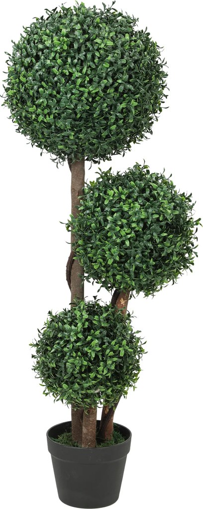 HOMCOM Bilă de buxus artificial cu trei bile, plantă artificială, plantă artificială cu trunchi din lemn în ghiveci, 30 x 30 x 100 cm, Verde | Aosom Romania