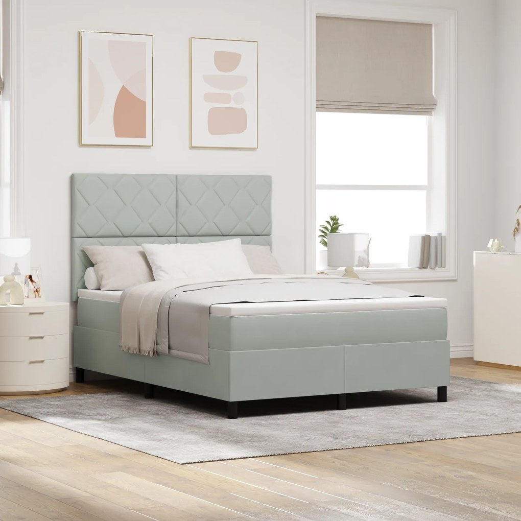 vidaXL Pat cu arcuri cu saltea Gri deschis 140 x 200 cm Catifea