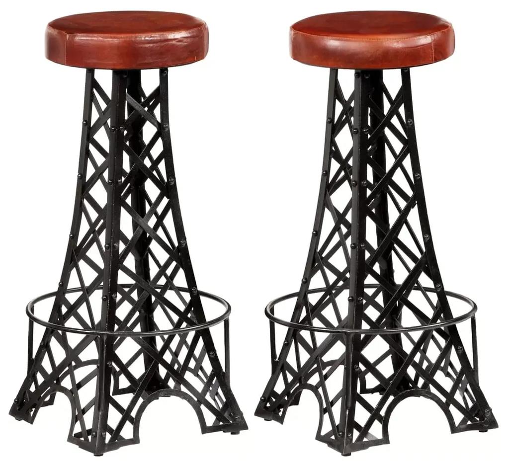 Scaune rotunde bar,design tip Turnul Eiffel,piele naturala,Maro