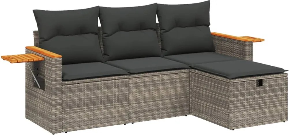 vidaXL Set canapea de grădină cu perne, 4 piese, gri, poliratan