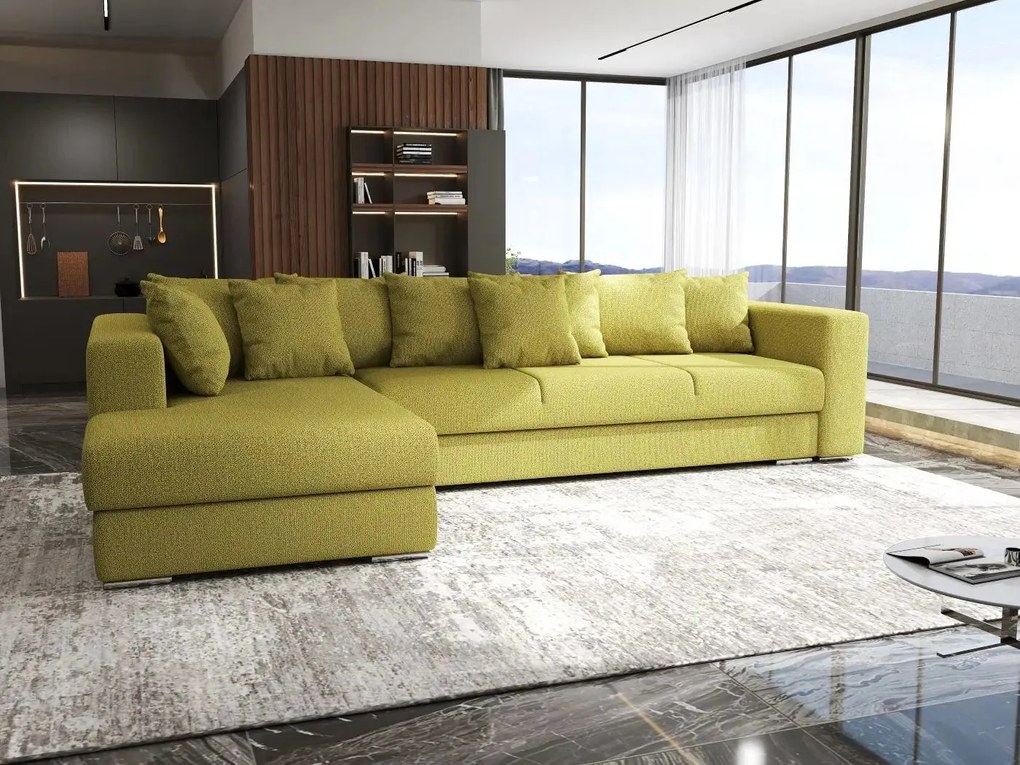 Colțar extensibil dumonde cu ladă de depozitare si sezut confortabil din spuma high-density, Gloria Enjoy Green 320x183 cm