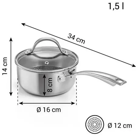 Cratiță Tescoma SteelCRAFT cu capac diametru 16 cm, 1,5 l, 1,5 l