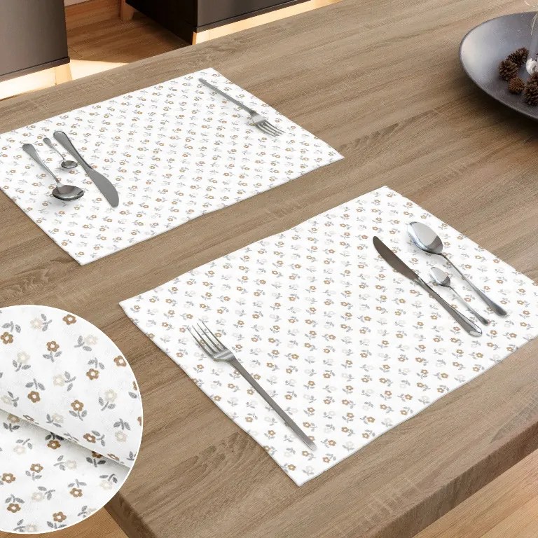 Goldea suport farfurie din 100% bumbac - flori bej pe alb - 2 buc 30 x 40 cm