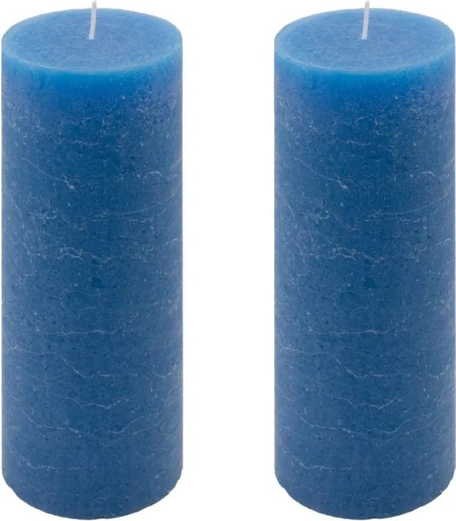 Set de lumânări rustice, 20 cm, Ø 7,5 cm, albastru, 2 buc