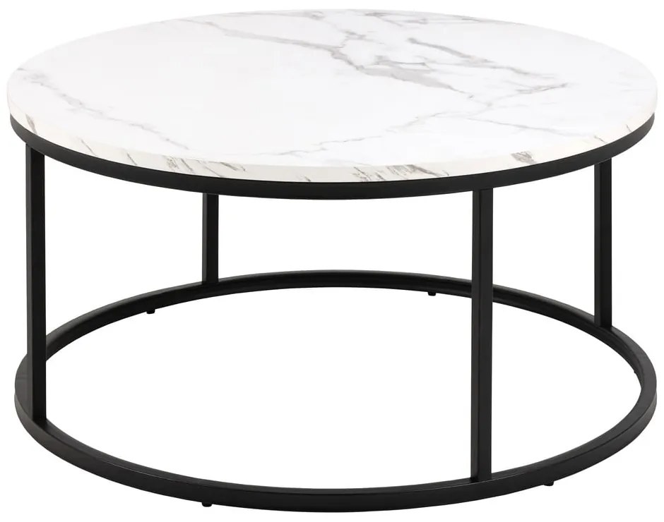 Măsuță de cafea albă rotundă cu blat cu aspect de marmură ø 80 cm Spiro – Actona