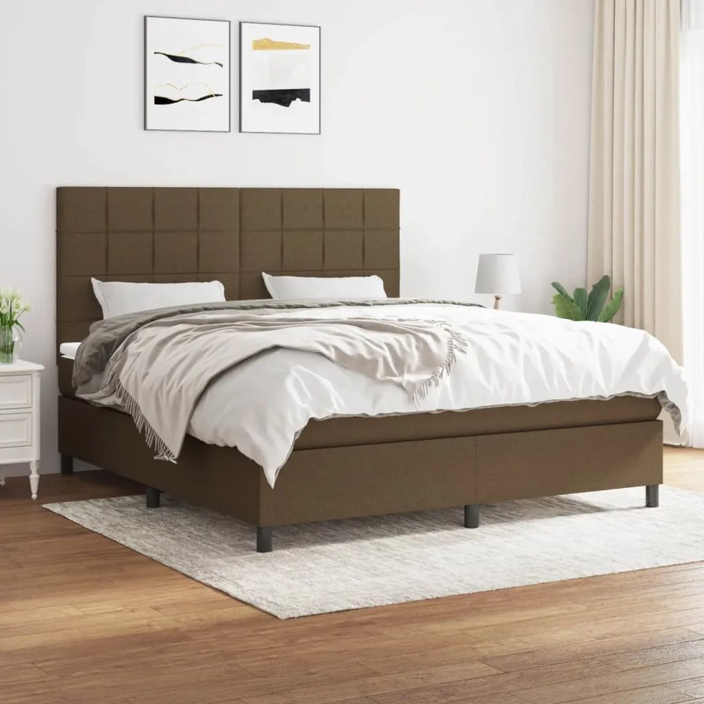 vidaXL Pat continental cu saltea maro închis 180x200cm material textil