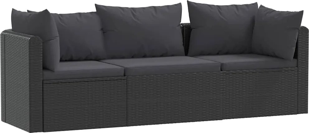 vidaXL Set mobilier de grădină cu perne, 3 piese, negru, poliratan